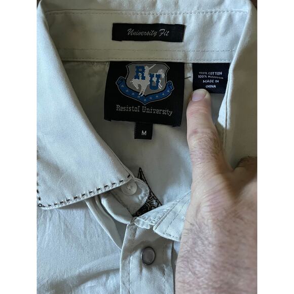 Resistol University Embroidered Rodeo Western White M Pearl Snap Button Up - Picture 2 of 7